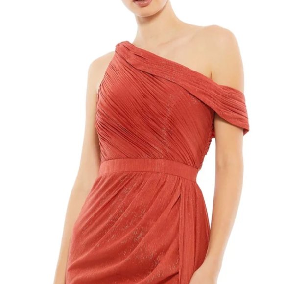 MAC DUGGAL 49291 DRAPED SHOULDER CHIFFON CRIMSON RED GOWN sz 6 - Picture 3 of 5